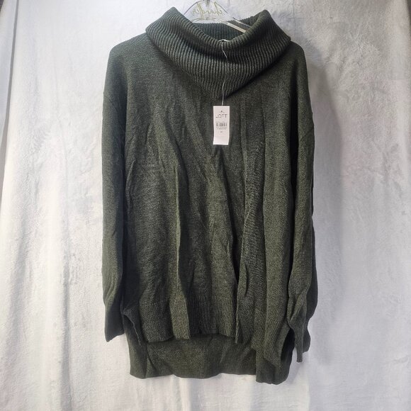 Loft Women Sweater Green Turtleneck Pullover Size M Relaxed Fit Long Sleeve - Picture 1 of 9